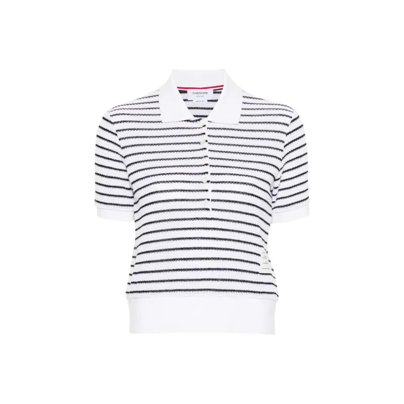 THOM BROWNE Textured Striped Polo Shirt-0
