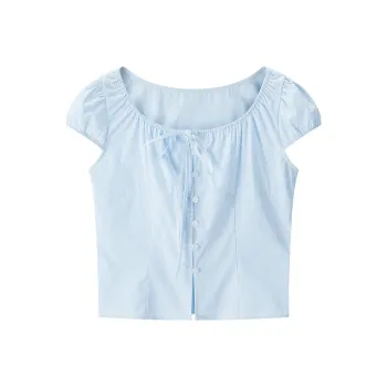 LEDIN Chiffon Shirt Women's Fresh Blue