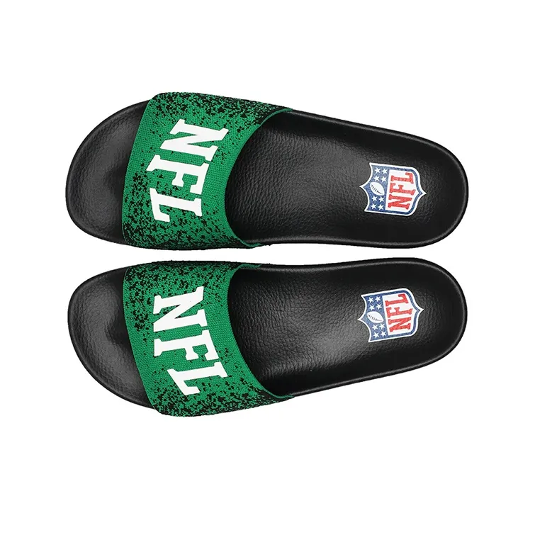 NFL Quiet Slip Resistant Odor Resistant Abrasion Resistant Cushioning Slide Slippers Men's Black Green-3