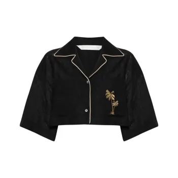 PALM ANGELS Palm Embroidered Cropped Bowling Shirt