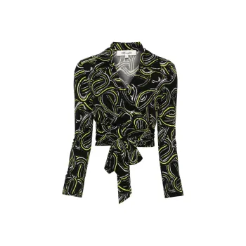 DVF Diane Von Furstenberg Geometric Cropped Wrap Top