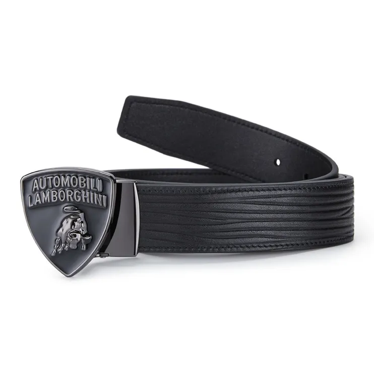 Automobili Lamborghini Cow Leather Belts Men's Black Width 3.4cm-3