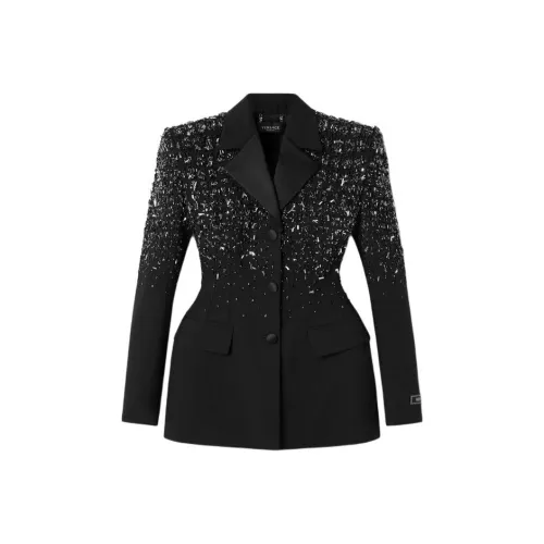 VERSACE Crystal Croc-Jacquard Blazer Jackets Coats Women's Black