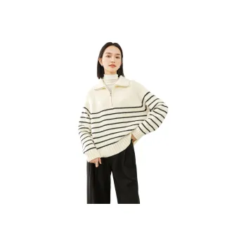 VIMLY Knitwear Women's Apricot Black Stripes