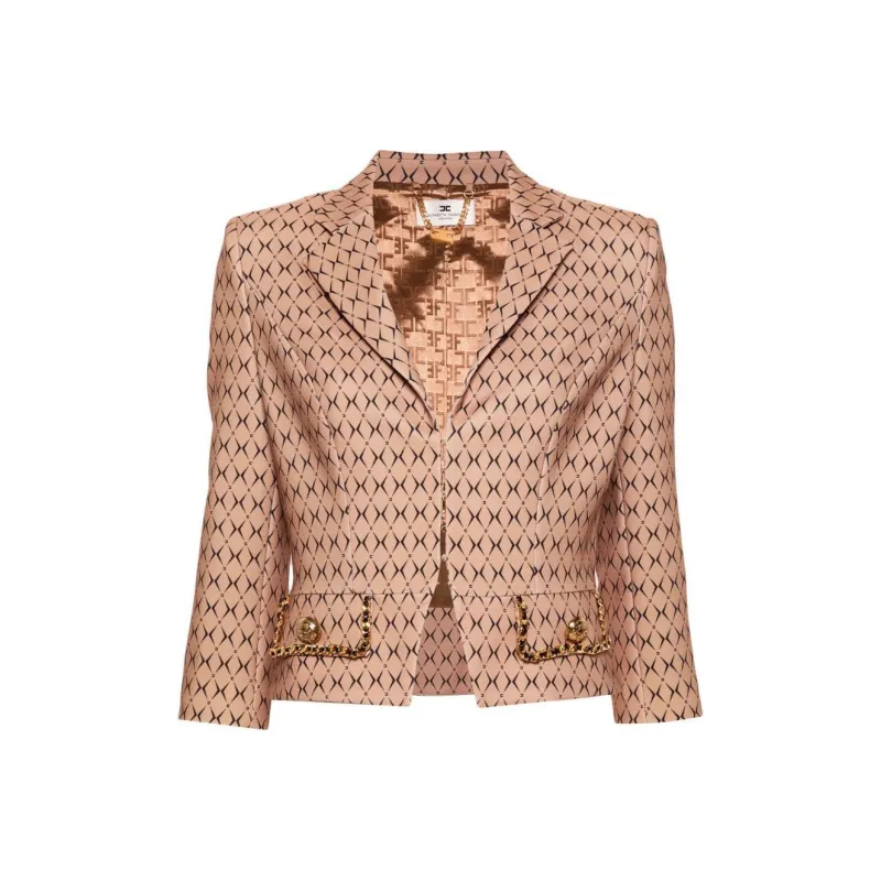 Elisabetta Franchi Diamond Printed Cropped Blazer-0