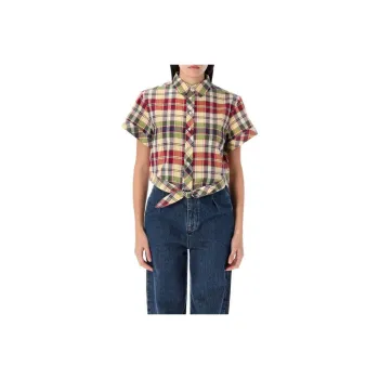 Polo Ralph Lauren Cropped Plaid Tie Front Top