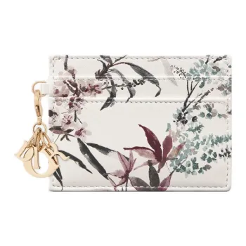 DIOR Lady Dior Sheepskin Card Holder Women's White & Multicolor