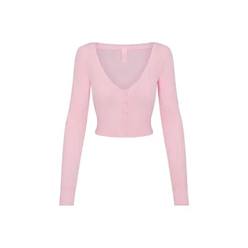 SKIMS FW24 Fake Day Collection SWEATER POINTELLE CROPPED CARDIGAN Knitwear Women's BABY PINK/Light Pink