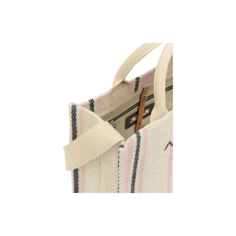 MARNI Jute Tote Bag, Shopping Bag, Shoulder Bag, Handbag Women's Silk White & Macaron Color & China Blue-4