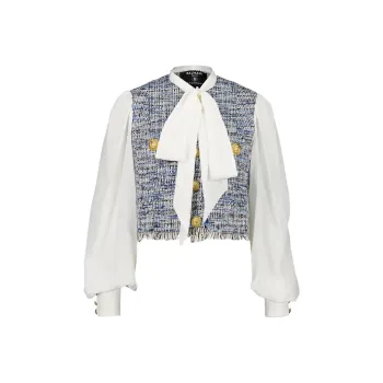 BALMAIN Tie Detailed Tweed Cropped Jacket