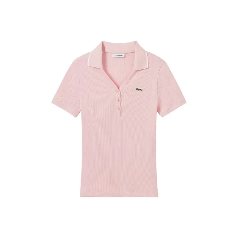 LACOSTE SS25 Polo Shirt Women's Pink/White Trim-0