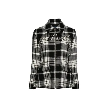 Polo Ralph Lauren Plaid Fringe Trim Jacket