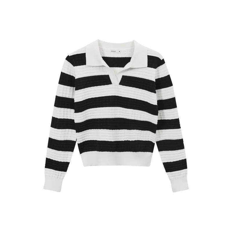 Hotwind Knitwear Women's Black White Stripes-0