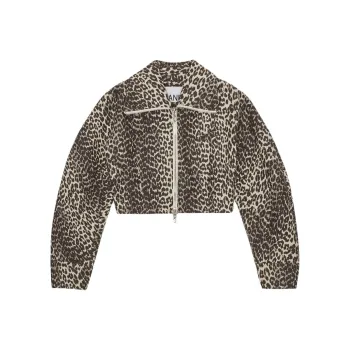 GANNI Leopard Curve Sleeve Short Jacket