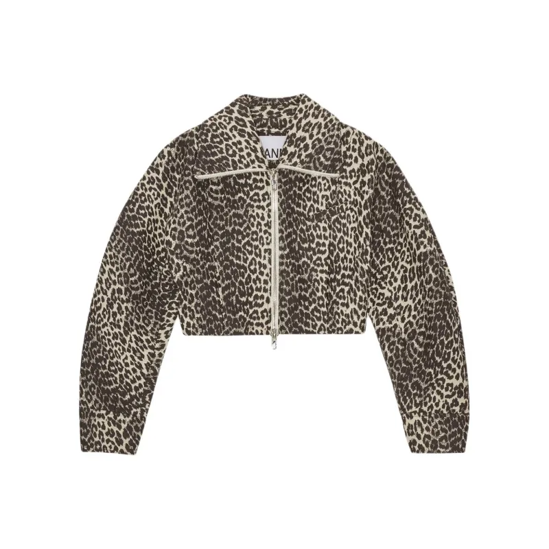 GANNI Leopard Curve Sleeve Short Jacket-0