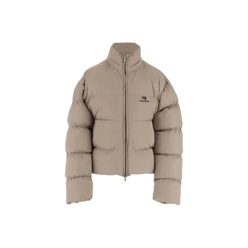 Balenciaga Logo Printed Zip Up Puffer Jacket 'Beige'-0