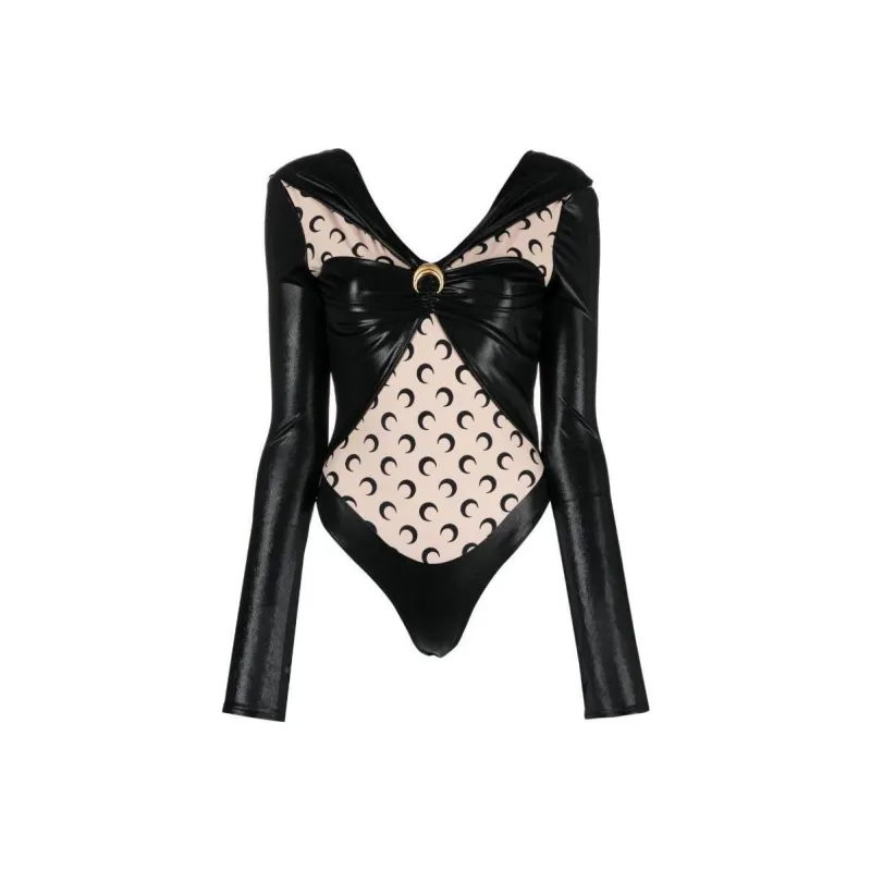 Marine Serre Crescent Moon Print Panelled Draped Bodysuit-0