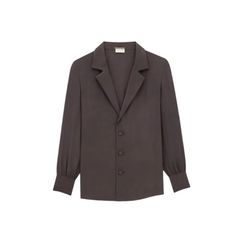 SAINT LAURENT Pajama Shirt In Silk Crepe De Chine Jackets Coats Women's Black-0