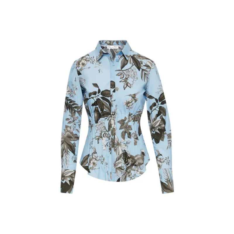 OSCAR DE LA RENTA Floral-print Pleat-detail Shirt-0