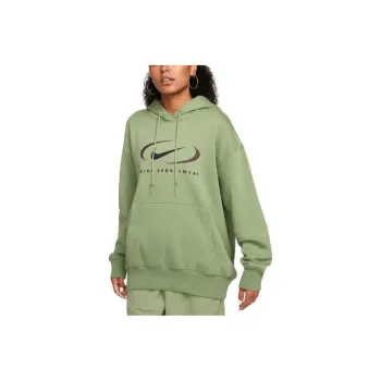 Nike Oversized Fleece Pullover Hoodie Sweatshirt Women's Oil Green