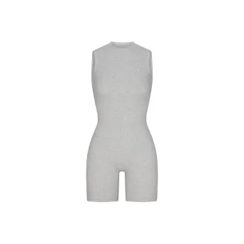 SKIMS FW24 Cotton Collection COTTON RIB OPEN BACK ONESIE Bodysuits Women's Light Heather Grey/Ash Gray