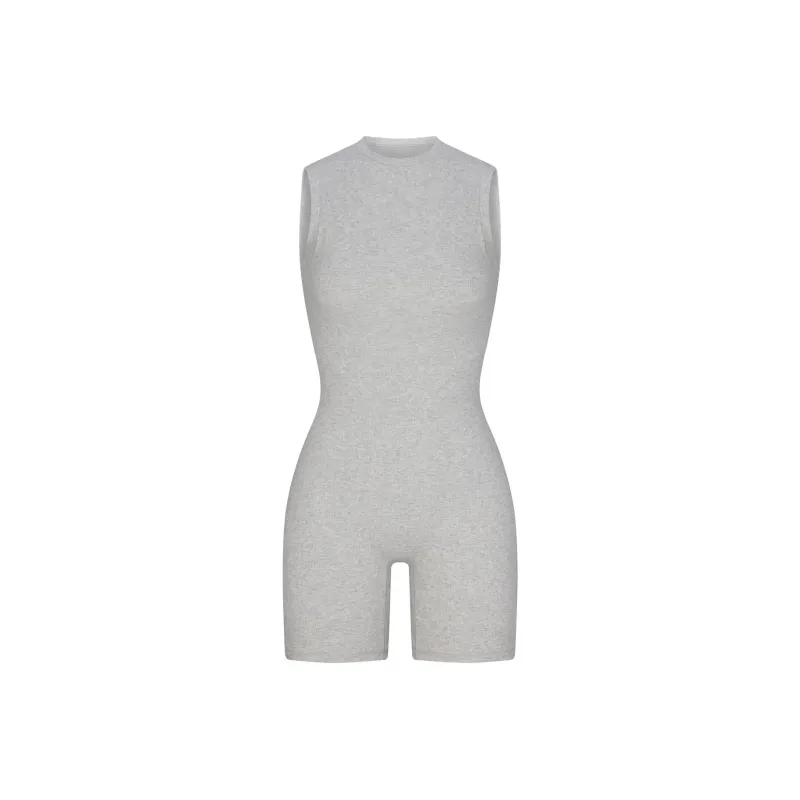 SKIMS FW24 Cotton Collection COTTON RIB OPEN BACK ONESIE Bodysuits Women's Light Heather Grey/Ash Gray-0
