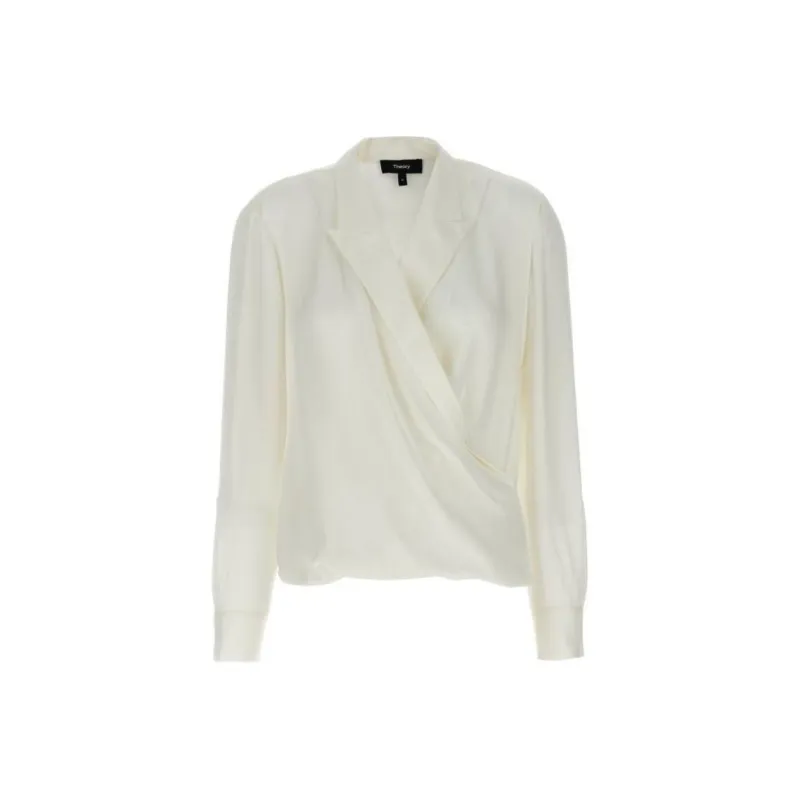 THEORY V Neck Draped Blouse-0