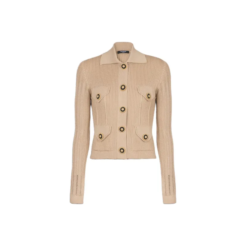 BALMAIN Long Sleeved Cropped Knitted Cardigan-0