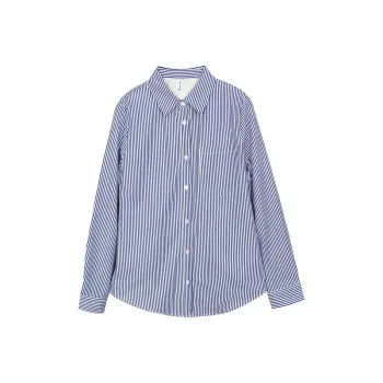 Lucybaily Shirt Women's Blue White Vertical Stripes