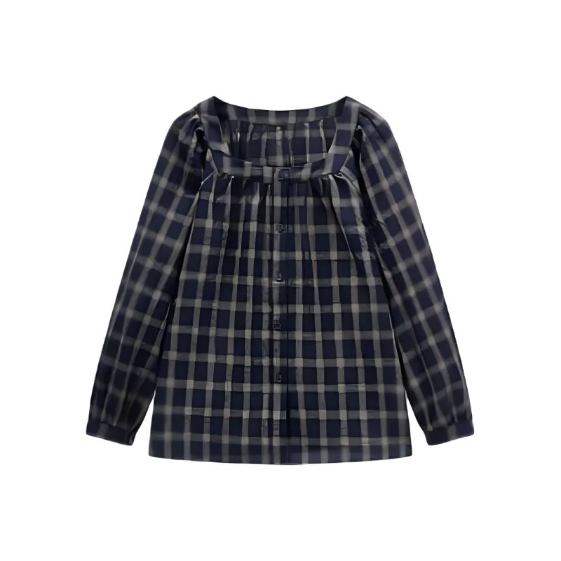 EICHITOO Shirt Women's Navy Blue Plaid-0