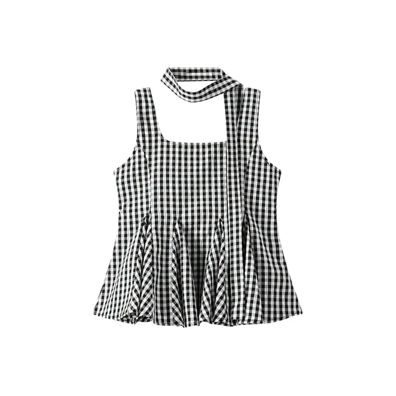 RTNH Tank Top Women's Black White Plaid-0