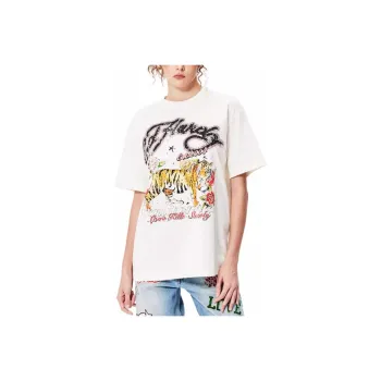Ed Hardy Drop Shoulder Sleeve T Shirt Women's Ivory White