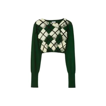 Burberry Cropped Check Knit Long Sleeve Top 'Ivy'