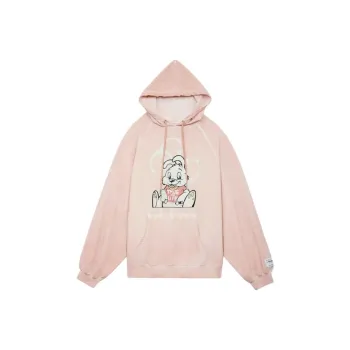 GUESS Rhinestone Bunny Graphic Hoodie Sweatshirt Women's Pink