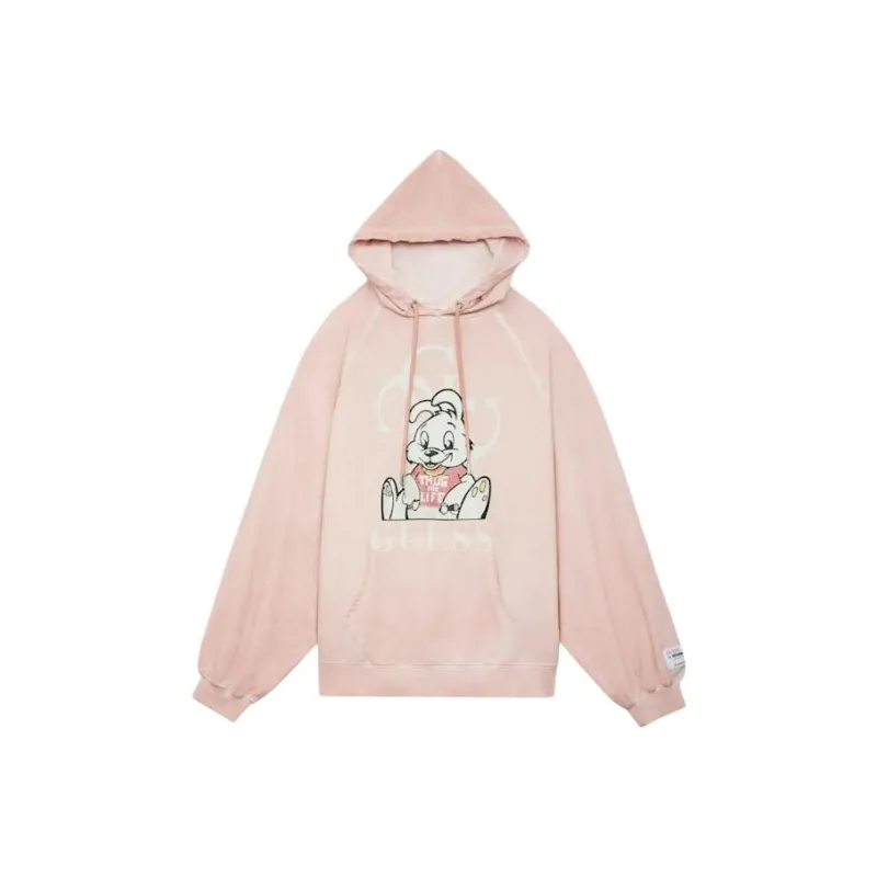 GUESS Rhinestone Bunny Graphic Hoodie Sweatshirt Women's Pink-0