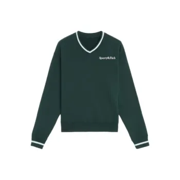 SPORTY & RICH Logo Embroidered V Neck Sweatshirt