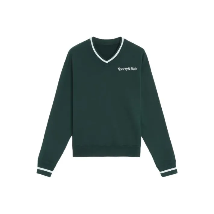 SPORTY & RICH Logo Embroidered V Neck Sweatshirt-0