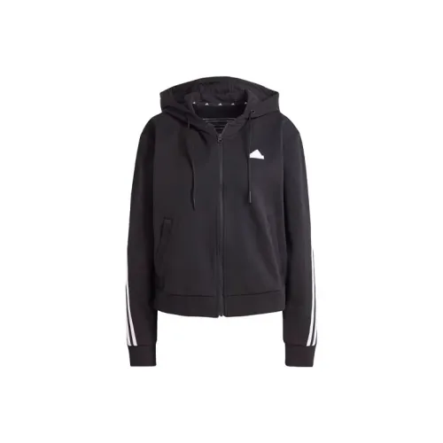 Adidas Future Icons 3 Stripes Full Zip Hoodie Sweatshirt Women's Black