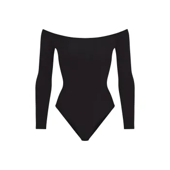 SKIMS COTTON JERSEY OFF THE SHOULDER BODYSUIT Bodysuits Women's SOOT/Smoke Gray