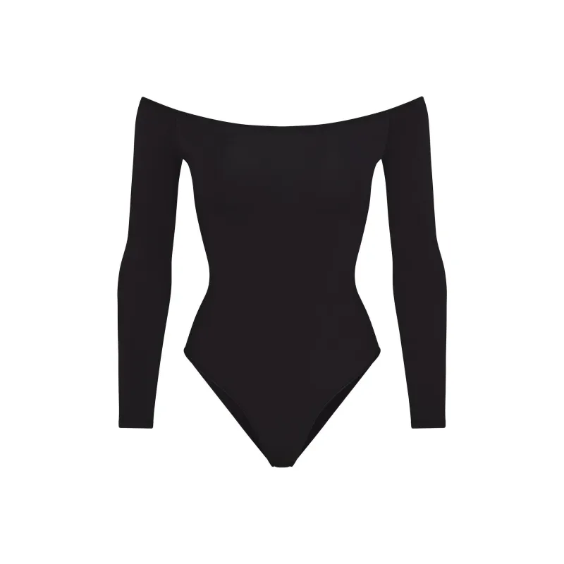 SKIMS COTTON JERSEY OFF THE SHOULDER BODYSUIT Bodysuits Women's SOOT/Smoke Gray-0