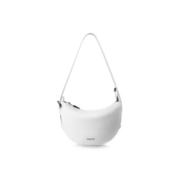 INJOYLIFE Cow Leather Crossbody Semi Circular Bag Banana Boat Women's Cream White