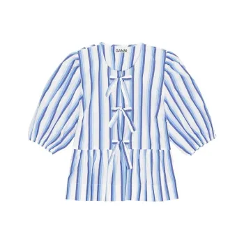GANNI Tie String Peplum Blouse