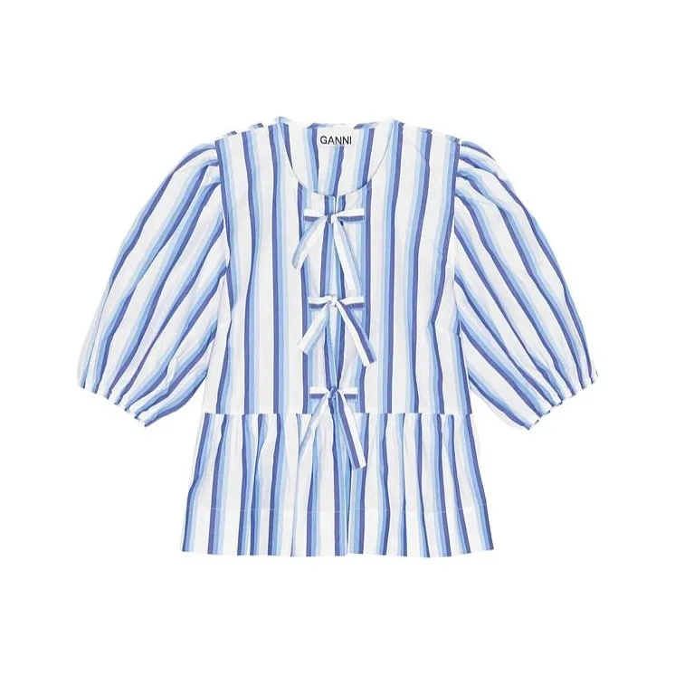 GANNI Tie String Peplum Blouse-0