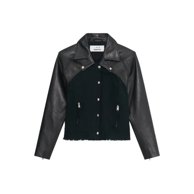 SAMI MIRO VINTAGE x IRO FW24 LEATHER TWEED JACKET Jackets Coats Women's Black-0