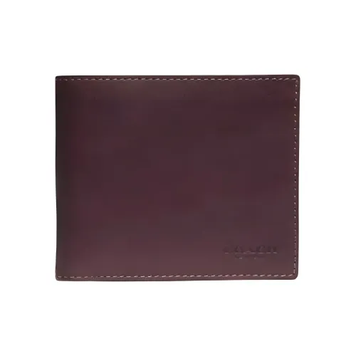 COACH Billfold Wallet Calfskin Card Holder, Wallet Men's Peach Blossom Heart Brown