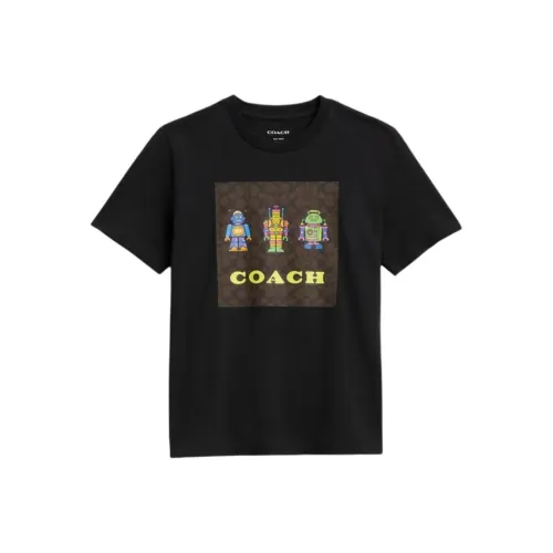 COACH Robot Print Letter Logo Short Sleeved Regular T Shirt Women's Black