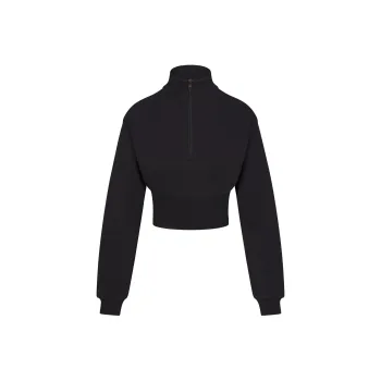 SKIMS COTTON FLEECE CROPPED HALF ZIP PULLOVER Sweatshirt Women's ONYX/Onyx