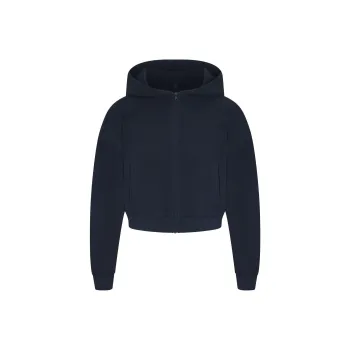SKIMS FW24 HEAVY WAFFLE CROPPED ZIP UP HOODIE Sweatshirt Women's NAVY/Marine Blue