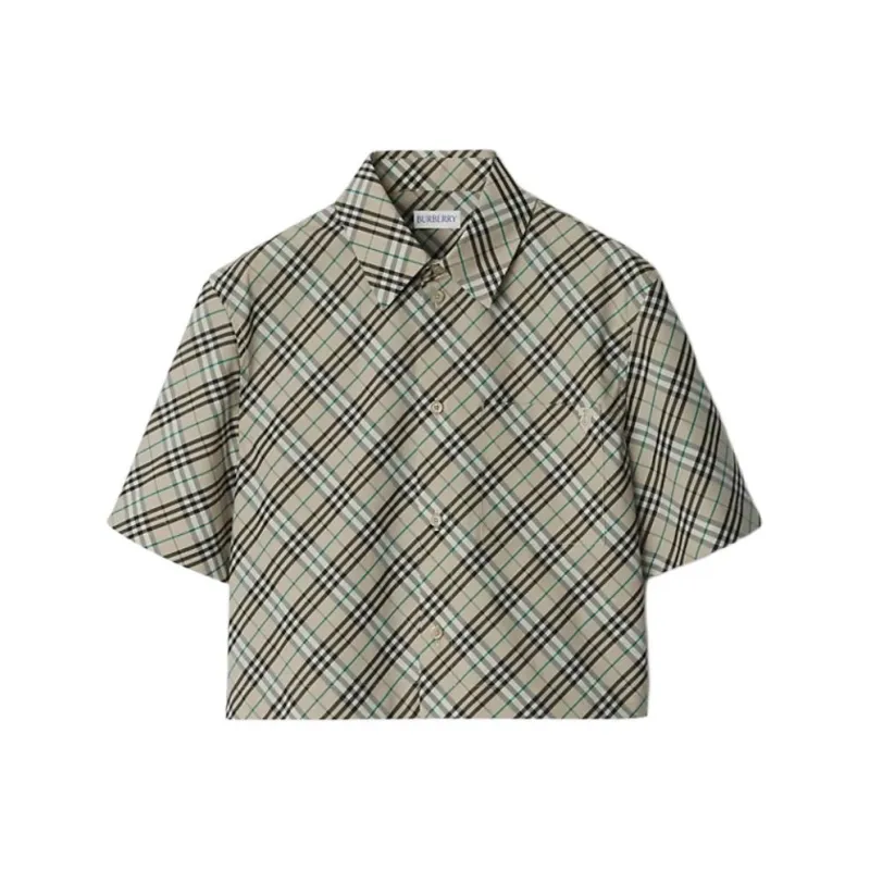 Burberry Short Sleeved Checked Cropped Shirt-0