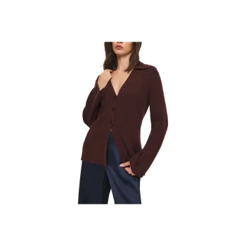 REFORMATION Shea Cashmere Collared Cardigan Cashmere Sweater Women's Mahogany